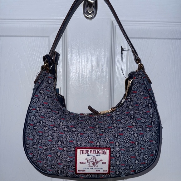 NWT True Religion Blue and Red Small Hobo Bag with Metallic Accents - Picture 8 of 10